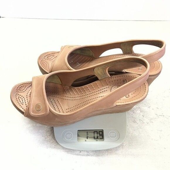 Crocs Havana Peep Toe Brown Slingback Platform Wedge Sandals Womens Size 10 - Picture 10 of 10